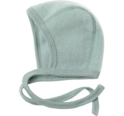 Baby Häubchen Fleece Merinowolle bergblau melange 50/56