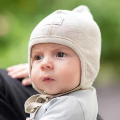 Babymütze Wolle Seide "Zoe" grau Ringel 40