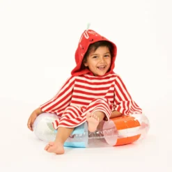 Badeponcho "Erdbeere" rot gestreift 110/116