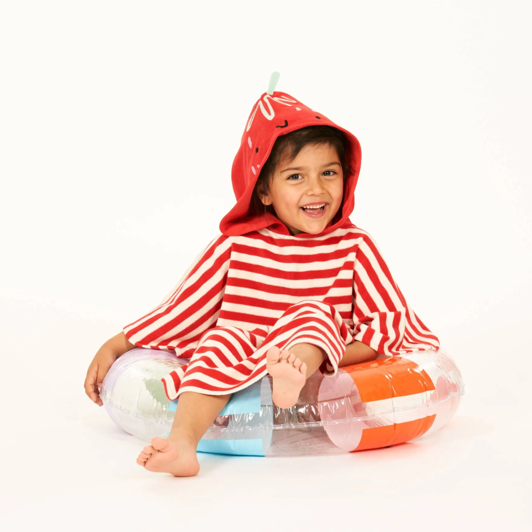 Badeponcho "Erdbeere" rot gestreift 110/116