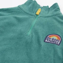 Cord-Sweatshirt mit Reißverschluss ""Do Good Things" grün 122
