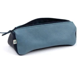 Federmäppchen Leder rauchblau-dunkelblau