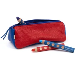 Federmäppchen Leder rot-blau