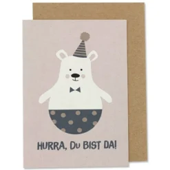 Geburtskarte Eisbär "Hurra, Du bist da"