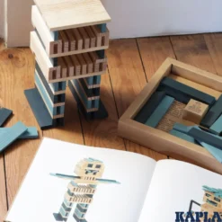 Holzplättchen Set 40er Kasten + Buch hellblau-dunkelblau