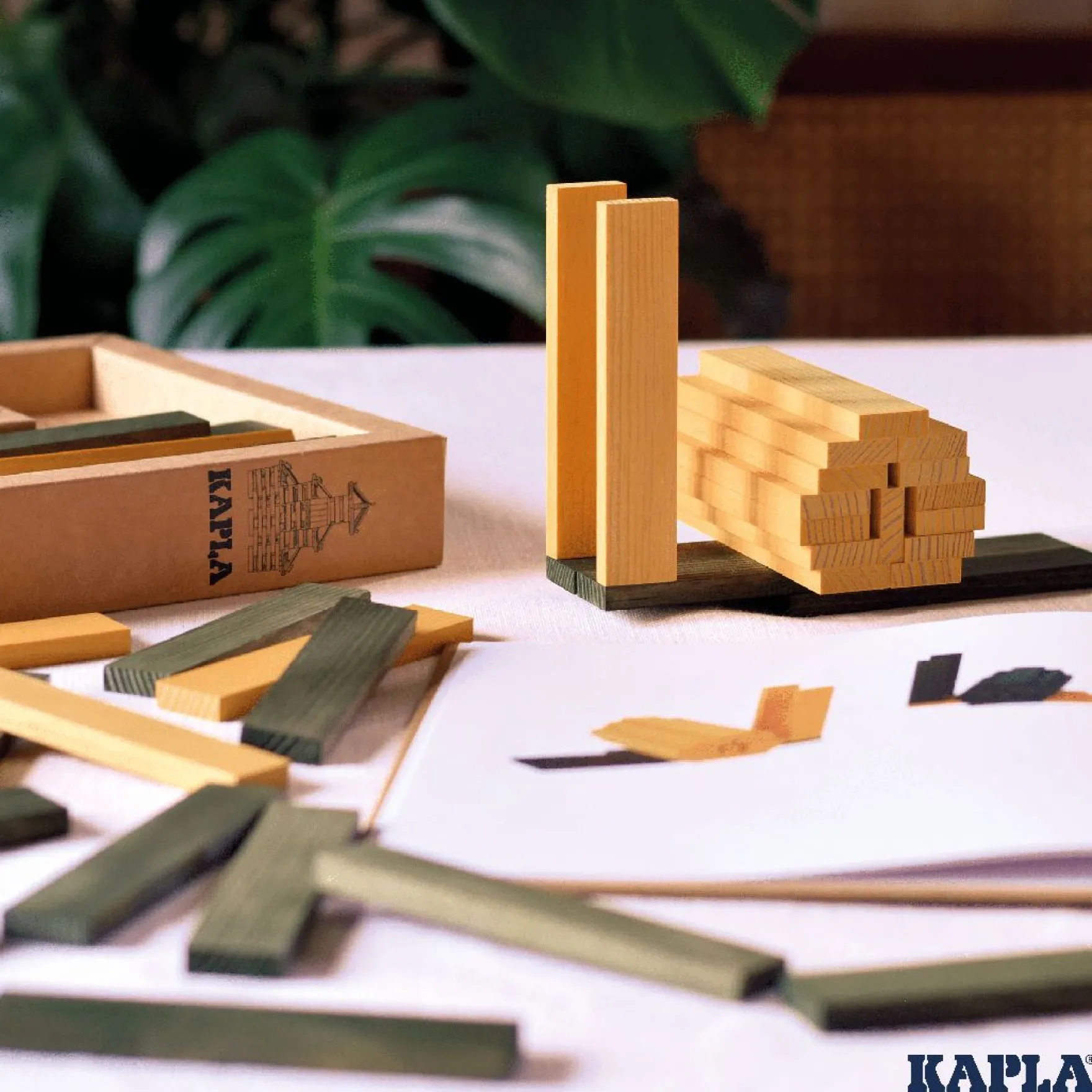 Holzplättchen Set 40er Kasten + Buch grün-gelb