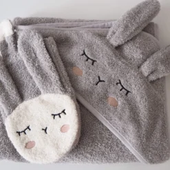 Kapuzen-Handtuch Hase Silbergrau