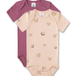 Kurzarmbody 2er-Set "Schnecke" grape-peach 56