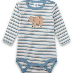 Langarmbody "Bär" blau geringelt 56