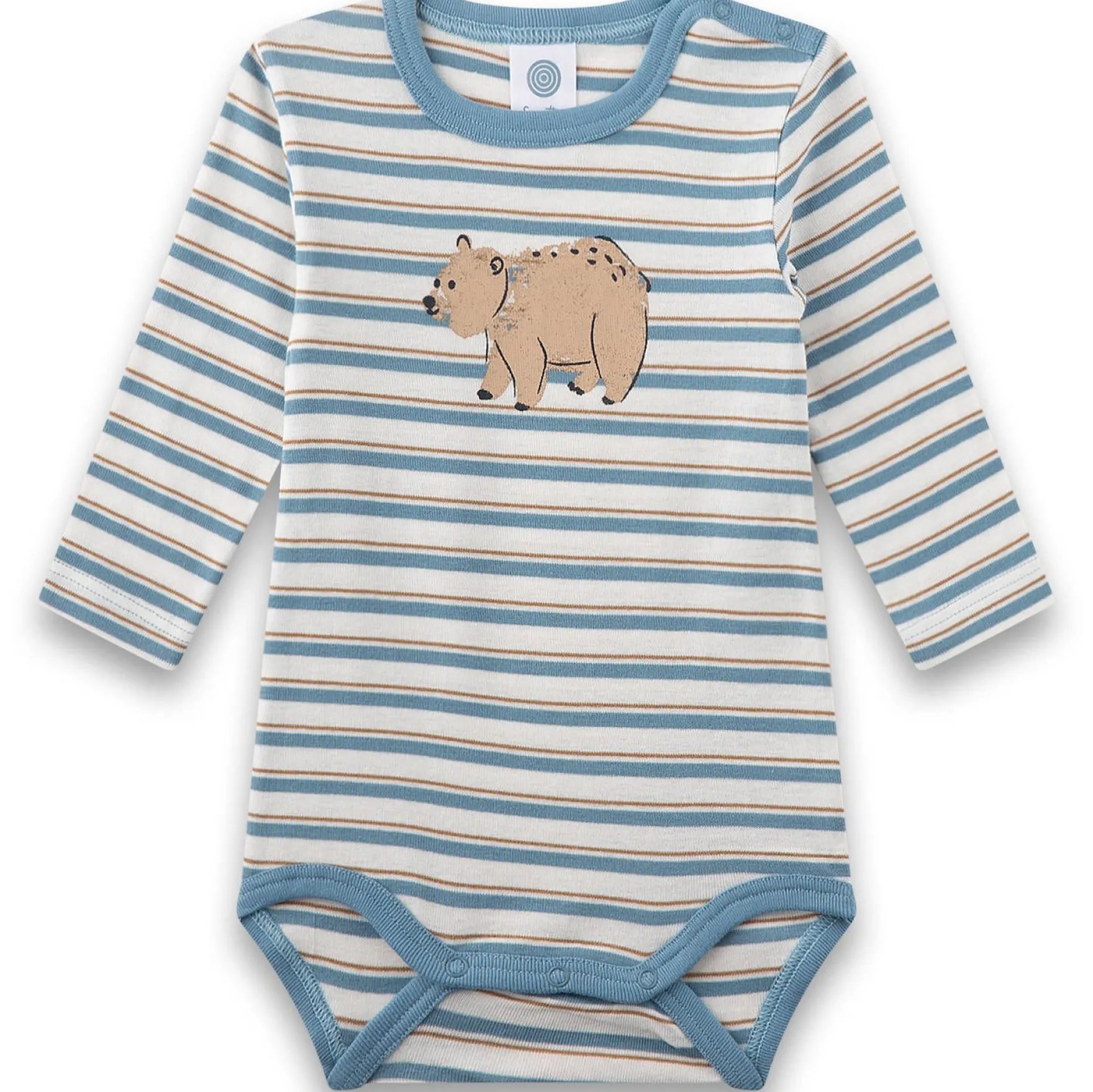 Langarmbody "Bär" blau geringelt 56