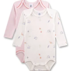 Langarmbody 2er-Set "Vögelein" weiß-rosa 98