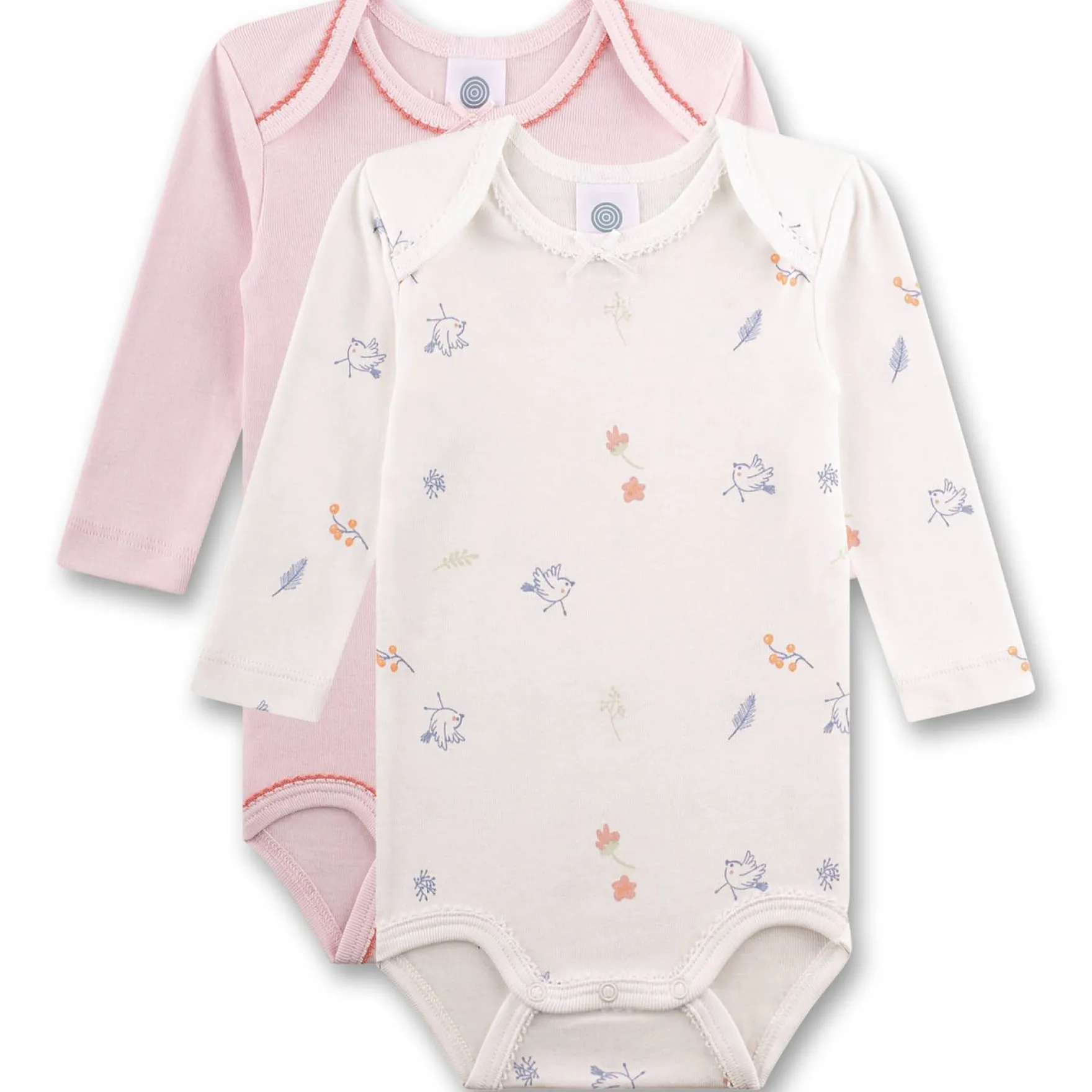 Langarmbody 2er-Set "Vögelein" weiß-rosa 98