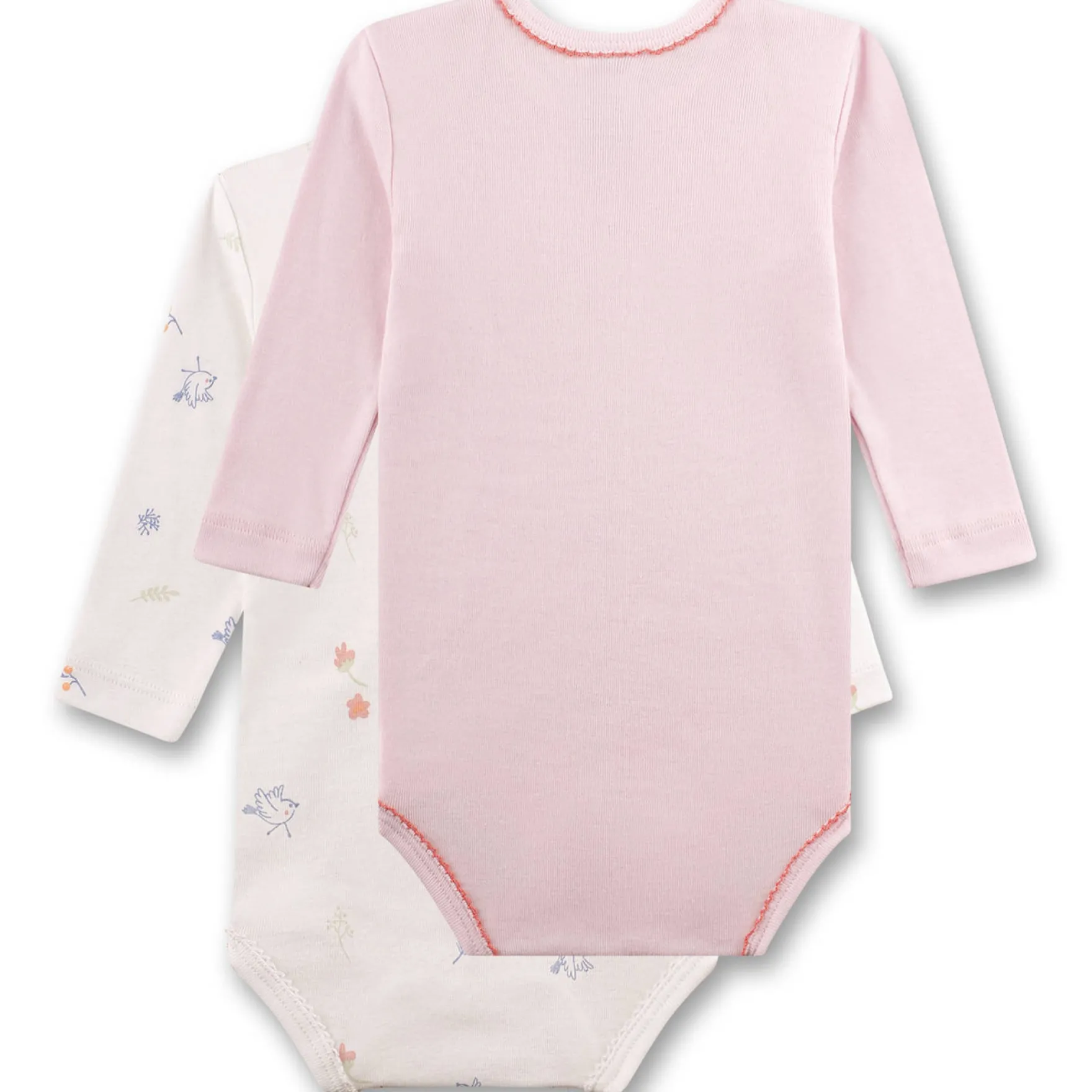 Langarmbody 2er-Set "Vögelein" weiß-rosa 98