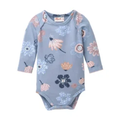 Langarmbody "Herbstblumen" rauchblau 62/68