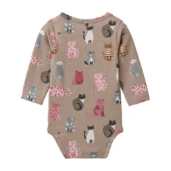 Langarmbody "Katze" taupe 62/68