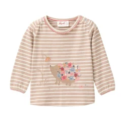 Langarmshirt "Bauernhof" taupe geringelt 50/56