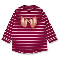 Langarmshirt "Eichhörnchen" weinrot gestreift 80