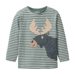 Langarmshirt "Elchkopf" eukalyptus geringelt 122/128