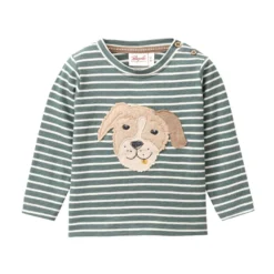 Langarmshirt "Hundegesicht" eukalyptus geringelt 50/56