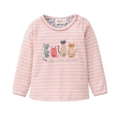 Langarmshirt "Katzen" blassrosa geringelt 74/80