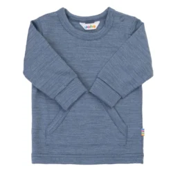 Langarmshirt Merinowolle mit Tasche blau 110