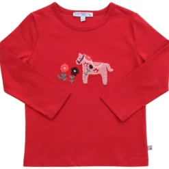 Langarmshirt mit Pferdestickerei Bouclé burnt red 122/128