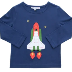 Langarmshirt mit Raketenstickerei Bouclé midnight 98/104