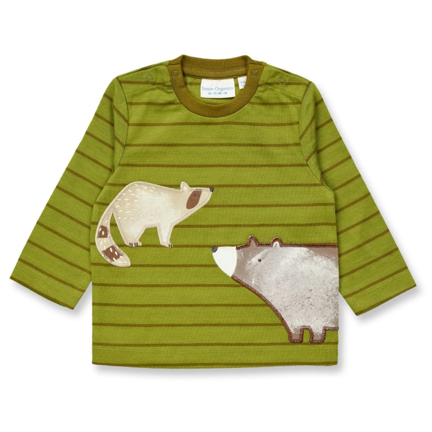 Langarmshirt "Waschbär" grün gestreift 74