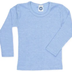 Langarmshirt Wolle Seide Baumwolle hellblau 92