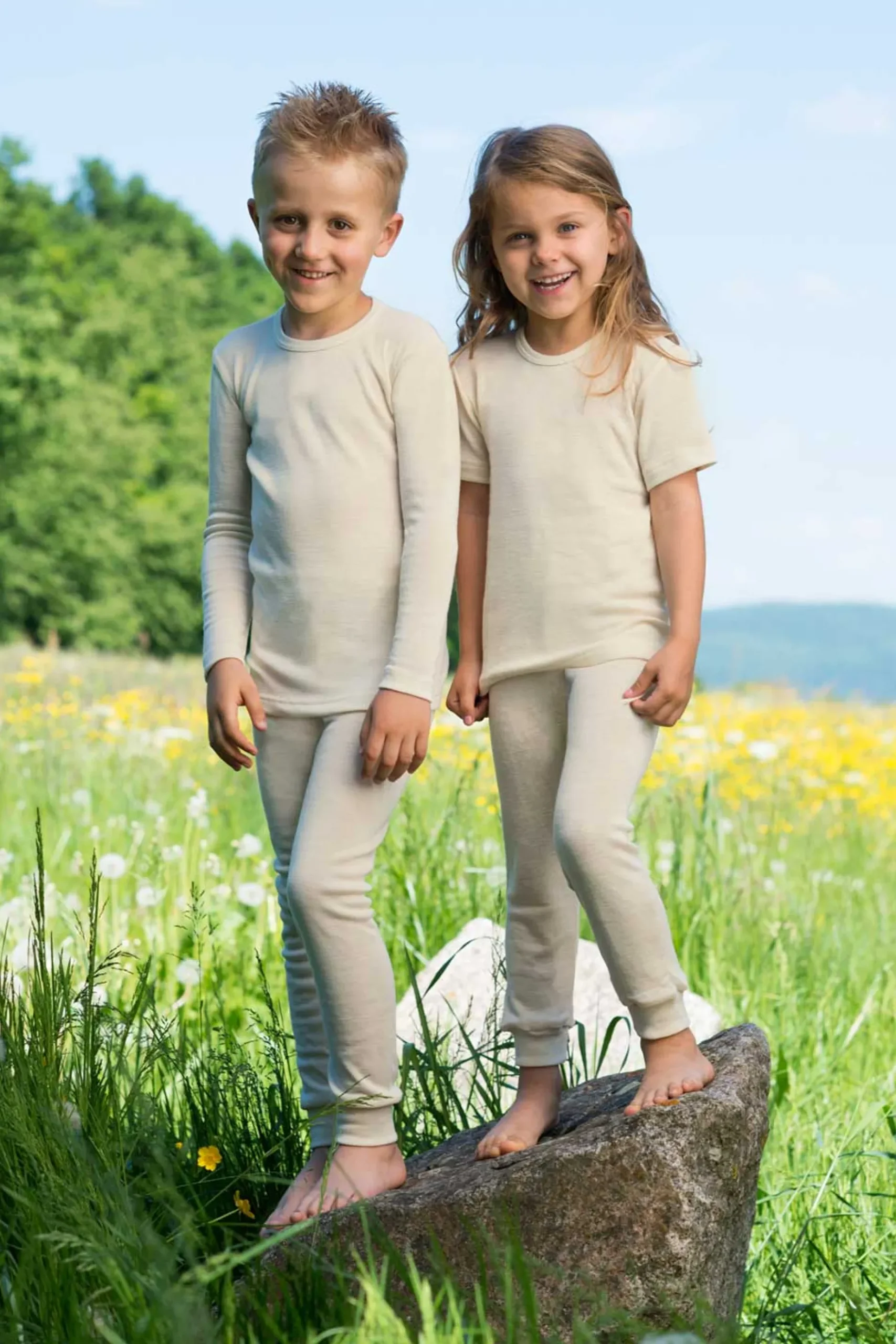 Langarmshirt Wolle Seide Kinder natur 92