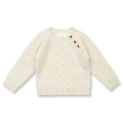 Merino-Pullover mit Zopfmuster creme melange 74