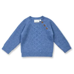 Merino-Pullover mit Zopfmuster jeansblau melange 86