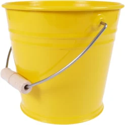 Metalleimer mit Holzgriff gelb