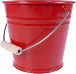 Metalleimer mit Holzgriff rot