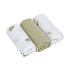 Mulltücher 3er Set 60x60 cm "Früchte" weiß-oliv