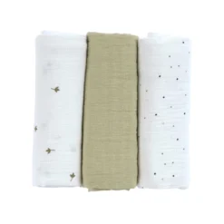 Mulltücher 3er Set 85x85 cm weiß-oliv