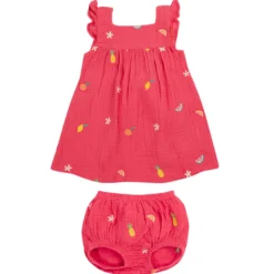 Musselin Outfit "Früchte" pink-rot 74