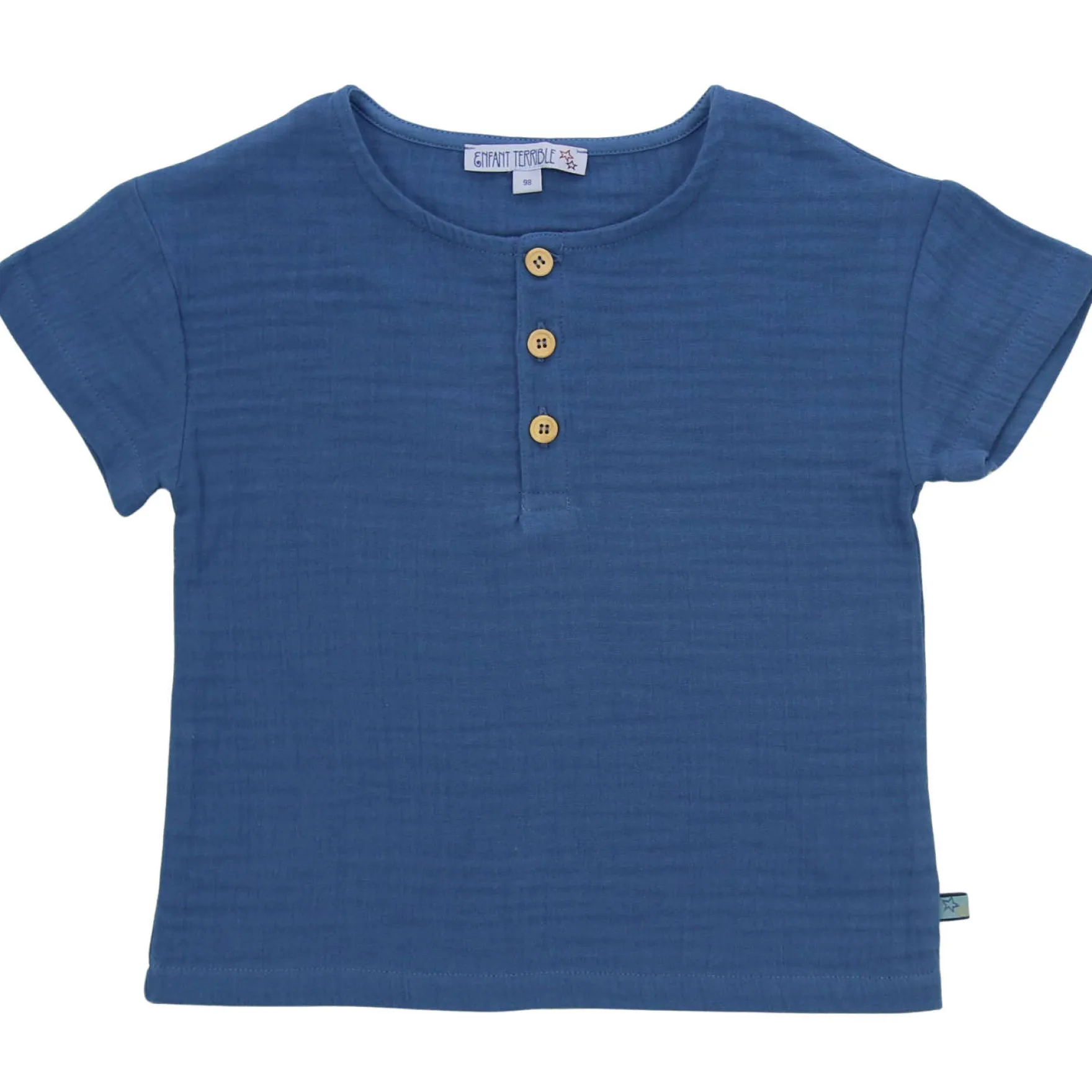 Musselin-Shirt geknöpft jeansblau 110