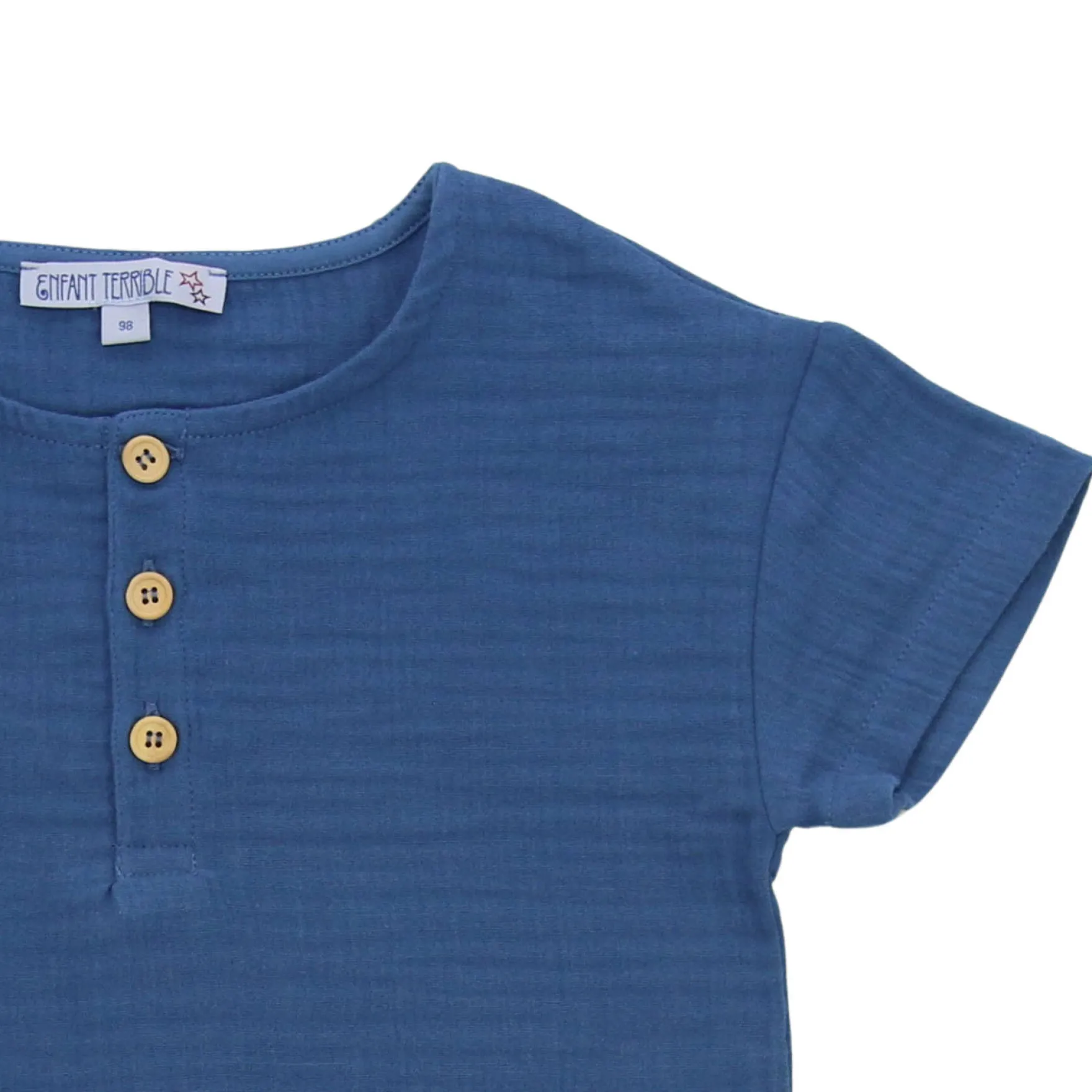 Musselin-Shirt geknöpft jeansblau 110
