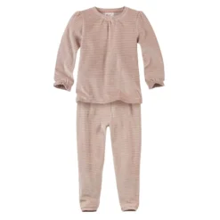 Nicki-Schlafanzug taupe geringelt 116