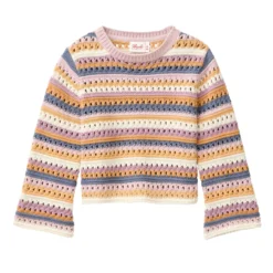 Pointelle-Strickpullover bunt geringelt 110/116