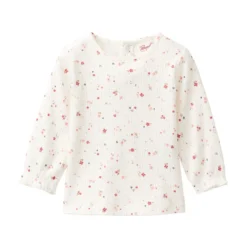 Ripp-Langarmshirt mit Rüsche geblümt weiß 98/104