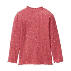 Ripp-Langarmshirt mit Stehkragen geblümt himbeerrot 122/128