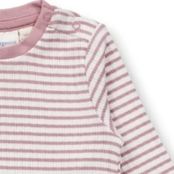 Ripp-Strampler geringelt dusty rose 62/68