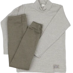 Schlafanzug Wolle Seide Ringel khaki 104