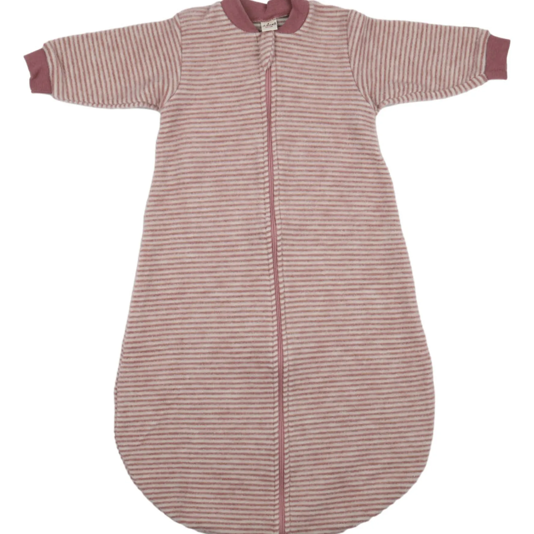 Schlafsack mit Arm Wollfrottee mauve Ringel 50/56