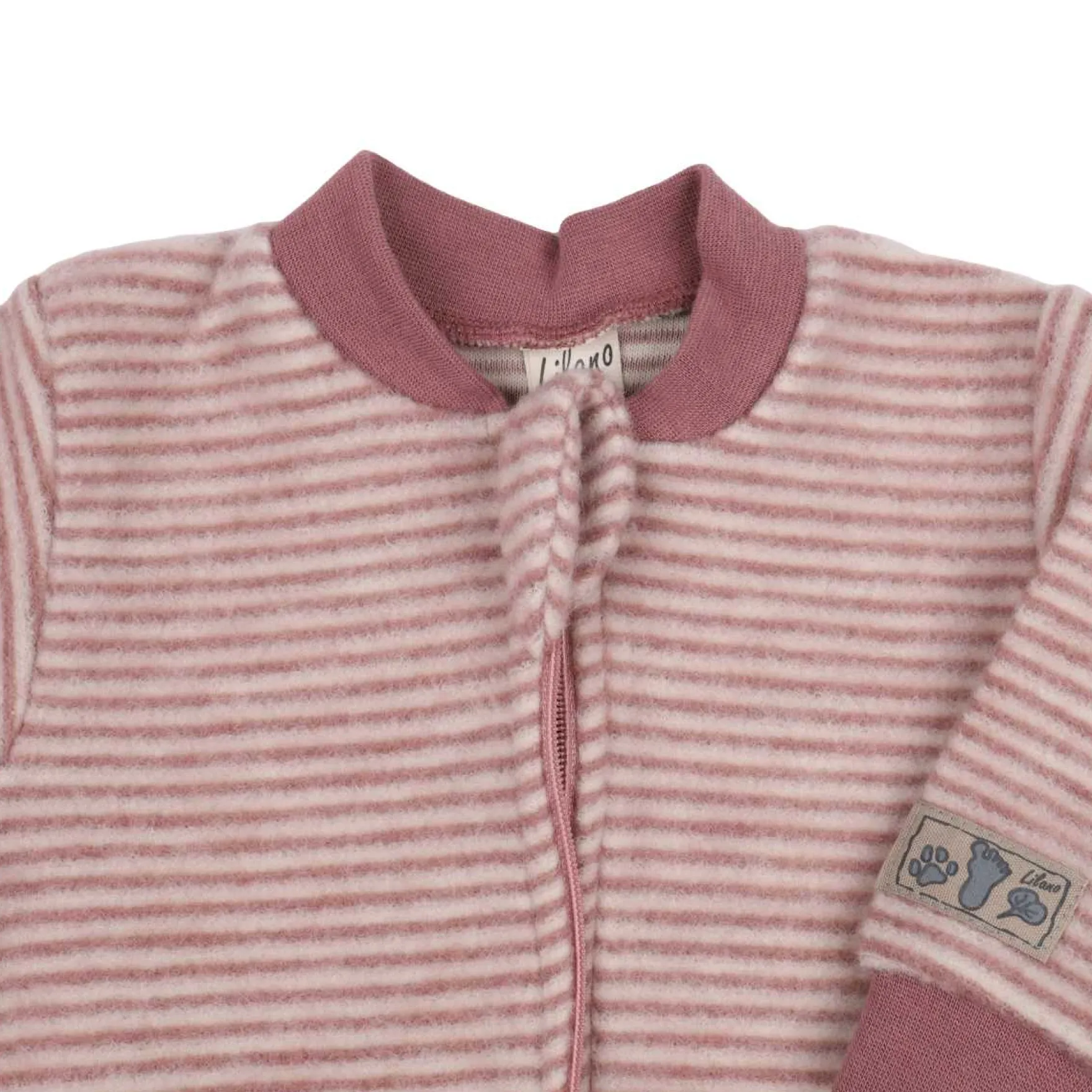 Schlafsack mit Arm Wollfrottee mauve Ringel 50/56