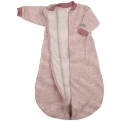 Schlafsack mit Arm Wollfrottee mauve Ringel 50/56