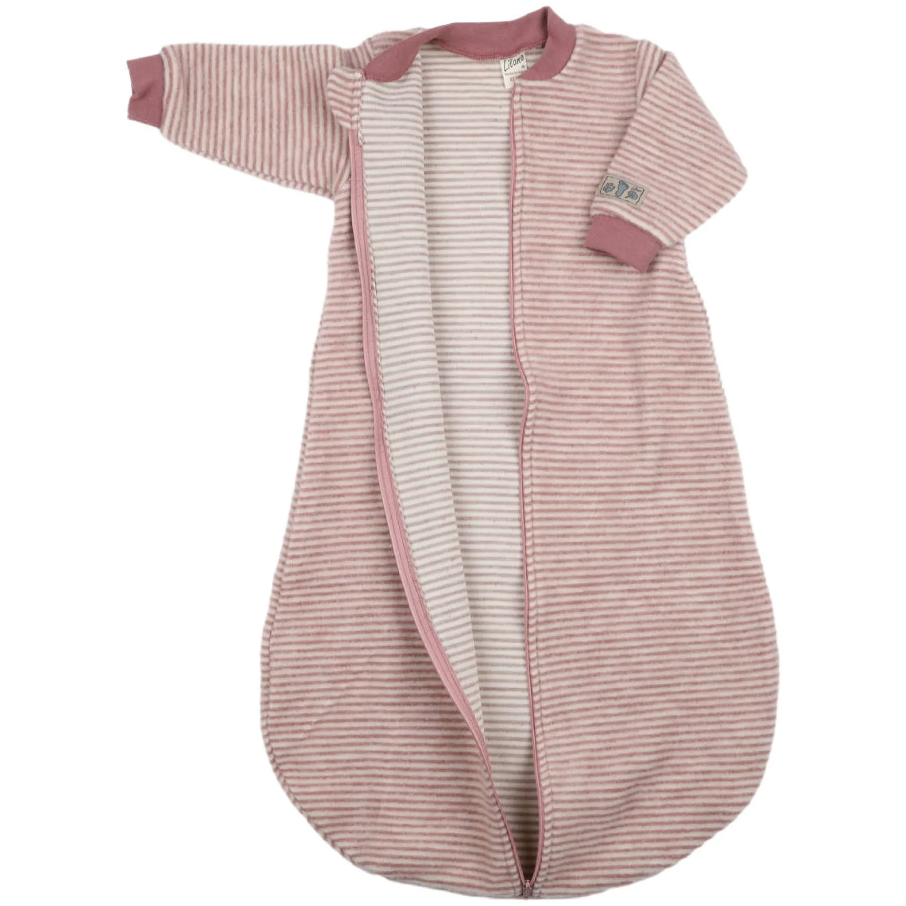 Schlafsack mit Arm Wollfrottee mauve Ringel 50/56