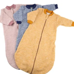 Schlafsack mit Arm Wollfrottee mauve Ringel 50/56